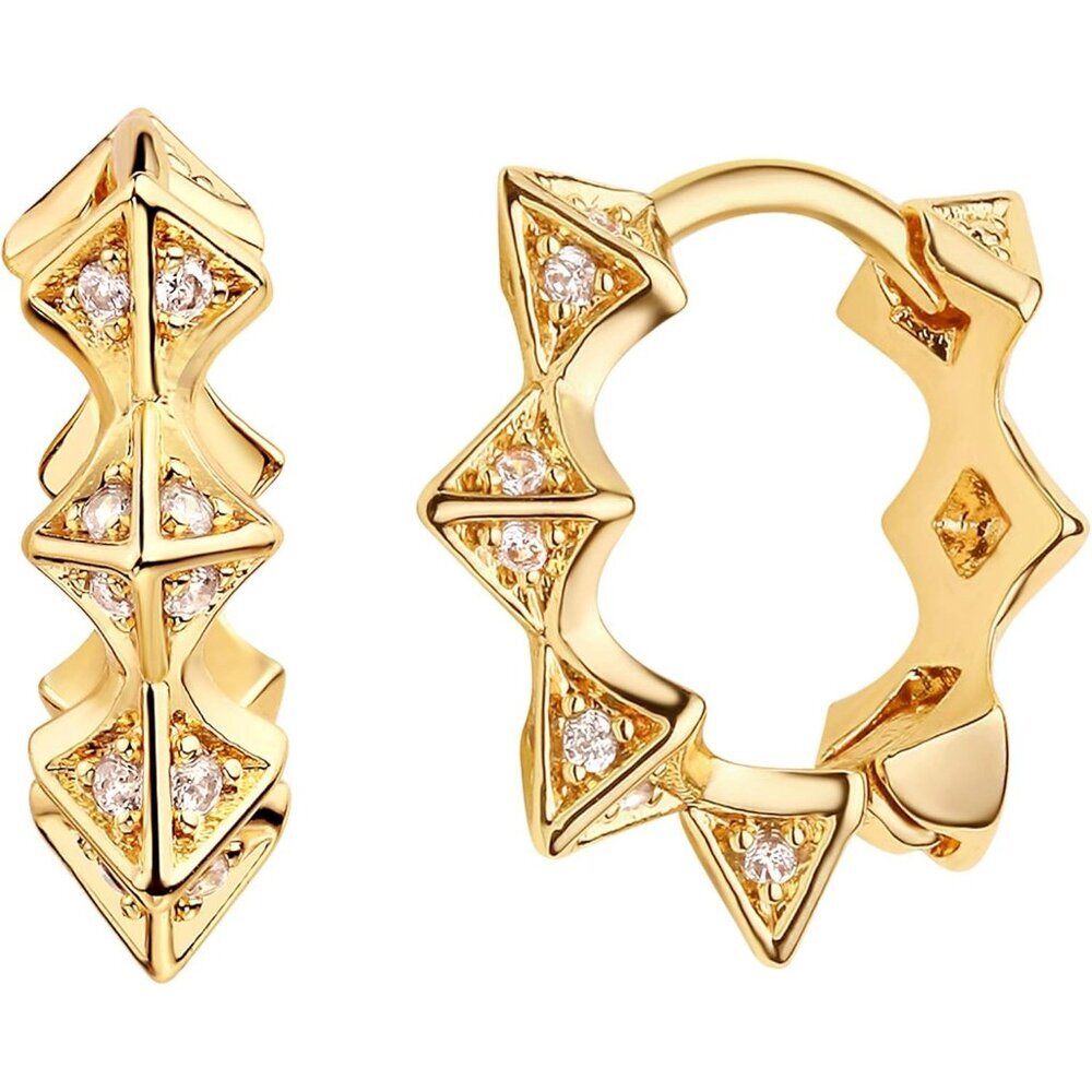 Gold Spike Huggie Hoop Earrings, 14k Gold Plated Dainty Turquoise CZ Cone Thorn
